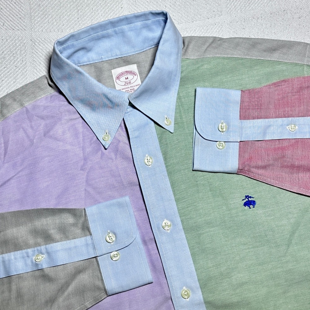 Brooks Brothers Button Down Shirt Mens Medium 346 Colorblock Oxford Multi Color
